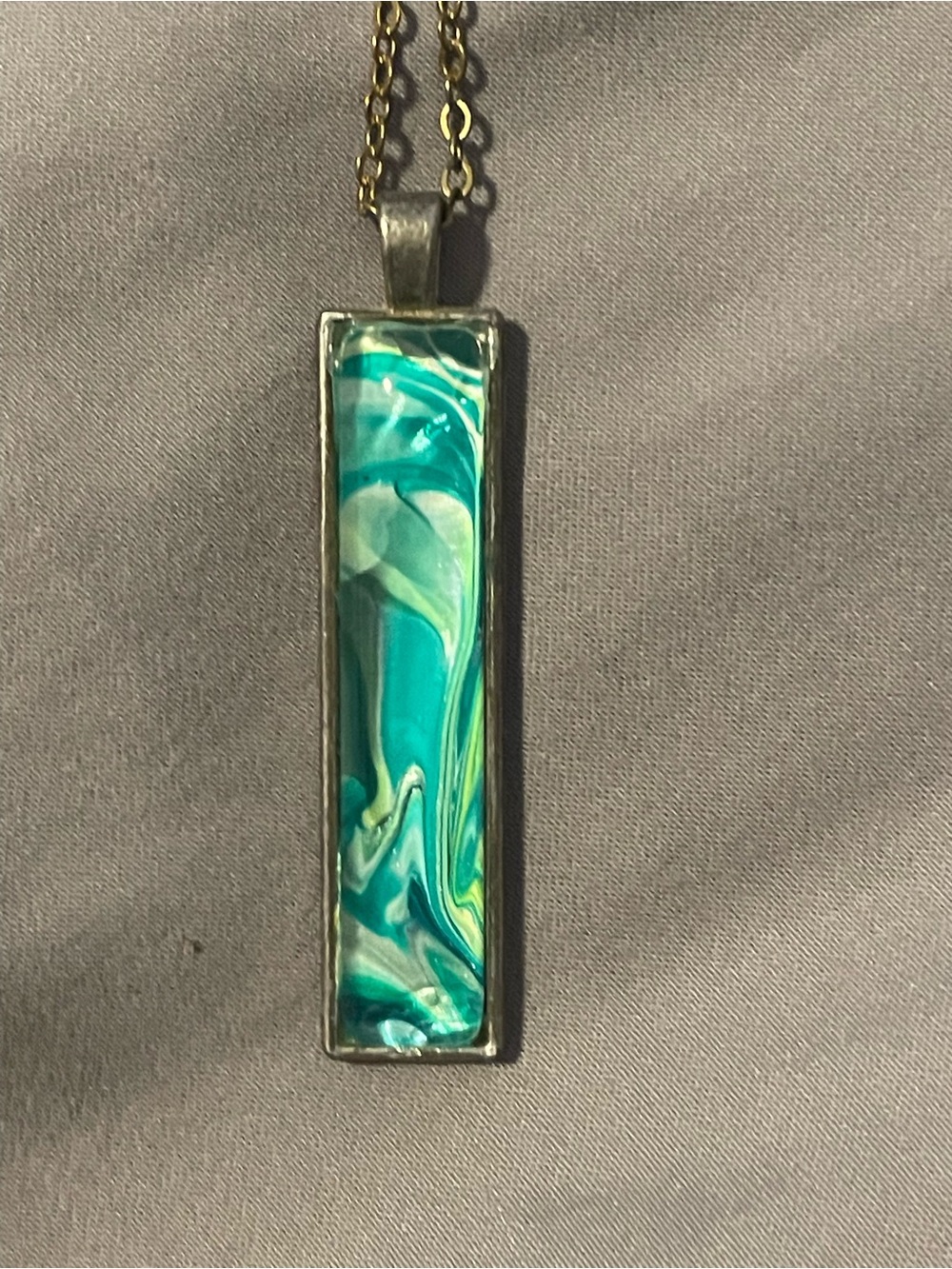 Handcrafted Teal Swirl Rectangular Pendant Necklace - Women Jewelry